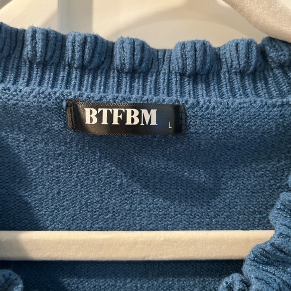 BTFBM Women's Ruffle Crew Neck Sweater Blue | Large - Picture 6 of 9